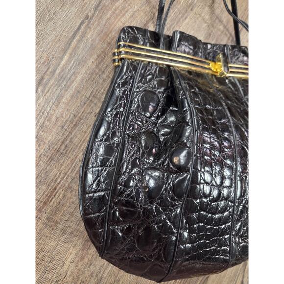 Vintage Judith Leiber Classic Black Snakeskin Reptile Gold Clutch Evening Purse - Picture 2 of 11